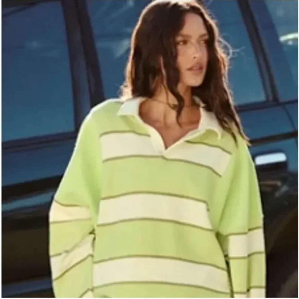 3255. FREE PEOPLE Work it Out Printed Pullover in Lightning Lime Combo Sz XS NWT - Picture 5 of 6